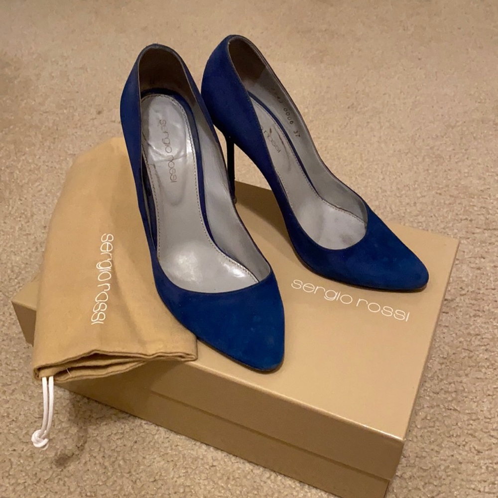 SERGIO ROSSI Cobalt Blue Suede Pumps